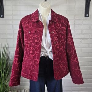 Croft And Barrow Red Patterned Jacket Button Up Medium